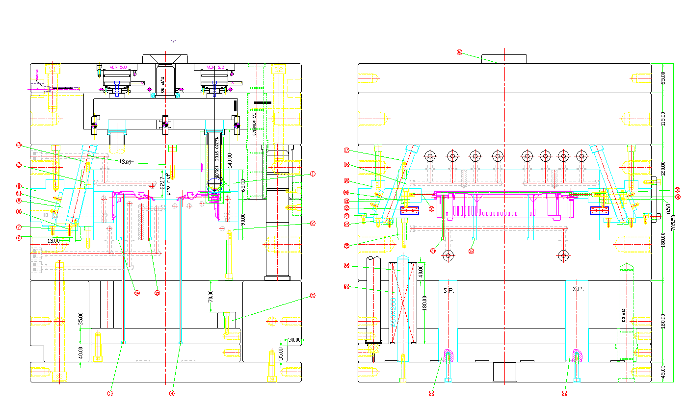 模具2D组立图侧视图